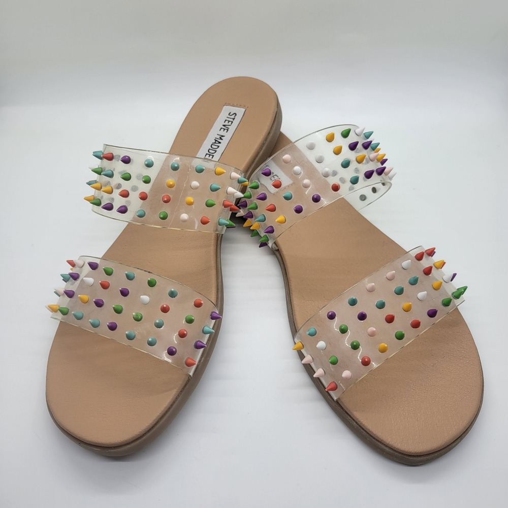 Steve Madden Blizie Slide Sandals Women's 7 Rainbow Studded Clear Straps